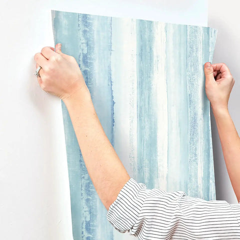 Applying Tan Watercolor Stripe Peel And Stick Wallpaper Roll 20.5 Inch Wide By 16.5 Foot Long Removable Repositionable