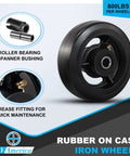 Beefy Heavy Duty 5x2 Rubber On Cast Iron Industrial Casters For Trash Bins And Dumpsters, Smooth Quiet Rolling, 800 Lb Per Wheel
