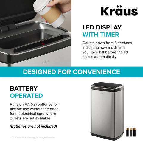 GarbagePro 13 Gallon Rectangular Trash Can With Hands Free Motion Sensor Battery Powered Matte Black Finish SoftShut Lid
