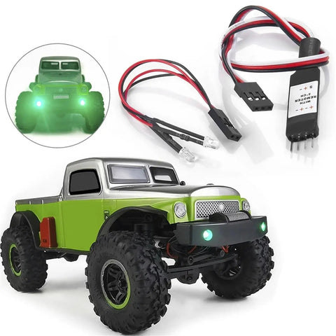 Lit RC Light Strips Kit For 1/24 Scale Crawler SCX24 Series with front and rear headlights, CH2 light control module