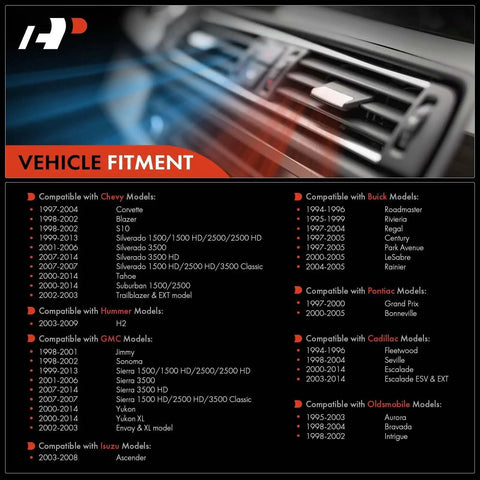 HVAC Blend Door Actuator For Chevy GMC Buick Cadillac Hummer Isuzu Olds Pontiac 1994 To 2014 vehicle fitment chart