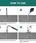Illustration showing how to use Heavy Duty 1/4 Inch By 3-1/4 Inch Concrete Anchor Bolts Stainless Steel Wedge Anchors 20 Pack.