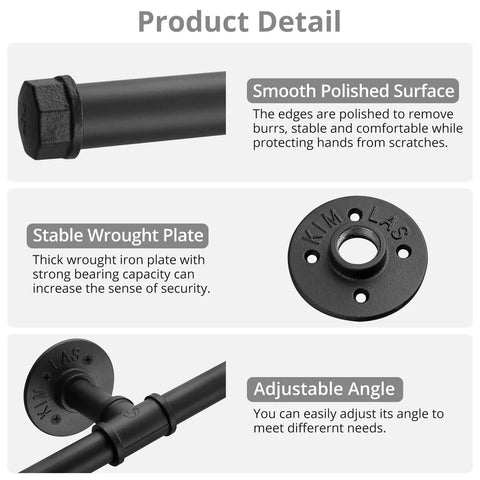 Product detail of Straight Up Reliable Black Industrial Pipe Handrail Heavy Duty Steel Staircase Banister with smooth finish and adjustable angle.