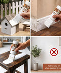 No Sweat White Touch Up Paint For Wood Doors Cabinets And Furniture Built In Brush used on a wooden birdhouse and furniture.