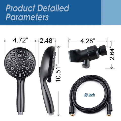 High Pressure Handheld Shower Head With Ten Spray Settings And Detachable Five Foot Hose Adjustable Bracket Built In Power Wash Dimensions
