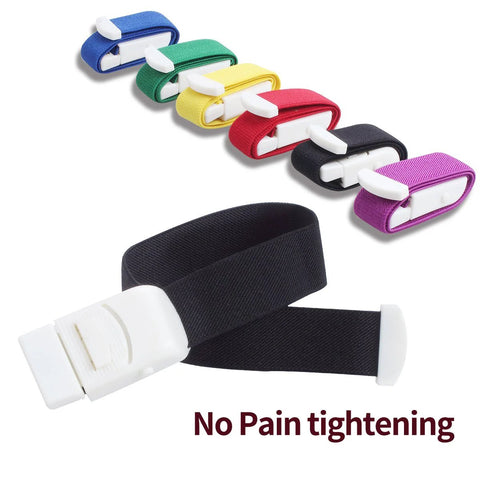 Ewinever six-pack elastic tourniquet bands with quick-release buckles in assorted colors; foreground black strap.