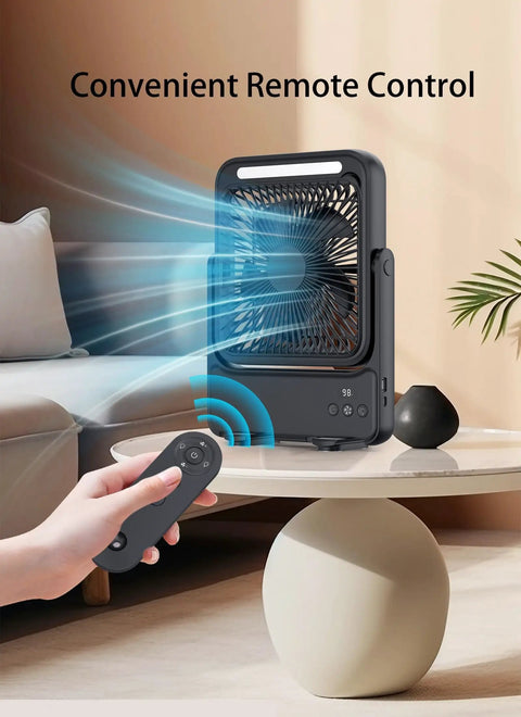 Ultra Slim 20000mAh Magnetic Cruise Approved Fan With Night Light on table with remote control, four speed portable travel fan.