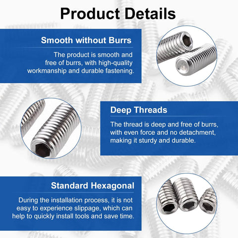 M3 X 3mm Flat Cup Point Set Screws, 304 Stainless Steel, Internal Hex Allen Drive, Socket Grub Screws, 50 Pack For Towel Racks And Door Knobs