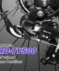 Close-up of Rear Derailleur RD TY500 6 And 7 Speed Direct Mount For Folding And Mountain Bikes With Crisp Shifts SIS Index And Aluminum Build.