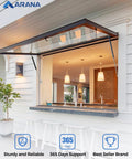 ARANA gas struts 28-inch, 200 lb with brackets (2-pack) installed on outdoor window hatch supporting a glass opening