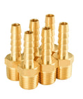 Six-Pack 1/4 Inch Brass Hose Barb Fittings With 1/4 Inch Male NPT Thread To Barb End Adapters, Air Line Repair Kit For Compressors