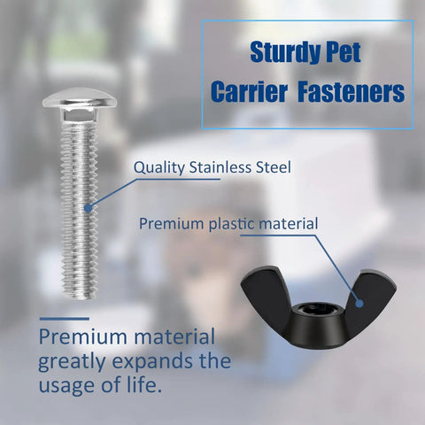 Image showing sturdy steel bolt and plastic butterfly nut from 24 Set M6 Replacement Bolts And Butterfly Wing Nuts For Plastic Pet Crate Repair Kit.