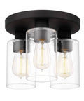 Modern Farmhouse 3 Light Flush Mount Ceiling Light Fixture With Clear Glass Shade In Dark Bronze Finish For Hallway Entryway Passway Bedroom Garage Kitchen Balcony Living Room