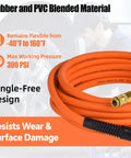 Three Eighths Inch By Twenty Five Foot Braided Air Hose For Air Compressors Flexible Heavy Duty Pneumatic Hose With Quick Connect Fittings Leak Free 300 PSI For Garage Shop Automotive Use, orange coiled hose