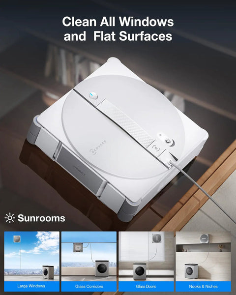 W3 Omni Robot Window Cleaner With Auto Clean Station Hands Free Self Cleaning System on glass surface