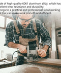Man using the Built Like A Boss Two Piece Jig Router Template Set, engineered for smooth woodworking arcs on wood.