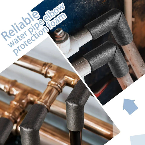 8 Pack Black Elbow Pipe Insulation Foam Tubes For Outdoor Use Easy Install Weatherproof Pipe Covers visible on copper pipes
