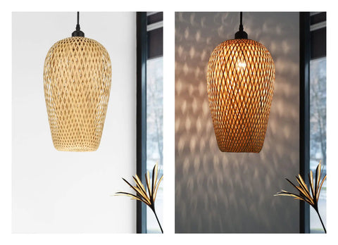 Hand Woven Bamboo Rattan Pendant Light With Natural Finish, Double Layer Dome Shade For A Cozy Boho Vibe In Living Room