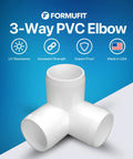 DIY Ready 3 Way Elbow PVC Fitting for Furniture Grade Builds, Extra Deep Sockets, White, Made in USA, UV Resistant, Impact Proof
