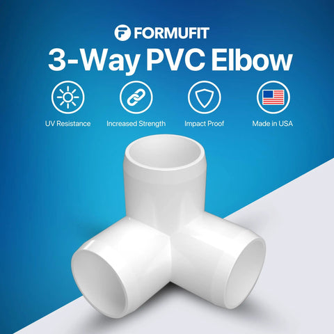 DIY Ready 3 Way Elbow PVC Fitting for Furniture Grade Builds, Extra Deep Sockets, White, Made in USA, UV Resistant, Impact Proof