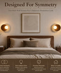 Travertine Wall Sconce Hardwired Glass Globe Wood Modern Japandi Wabi Sabi on a bed stand creating ambient light.
