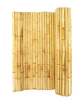 Natural Bamboo Fence Roll Panel 0.75 Inch Thick 6 Foot High By 8 Foot Long for indoor outdoor privacy shown unrolled with visible bamboo stalks.