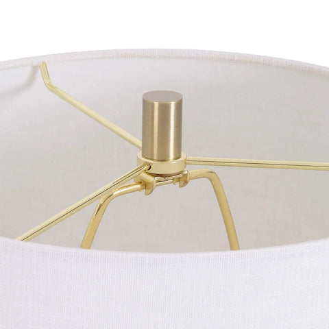 Detail of white drum shade from Droplet Table Lamp In Antique Brass Finish With Tall White Drum Shade Dope Modern Living Room Accent Light 29 Inch Tall 12 Inch Wide 12 Inch Depth For Bold Ambient Lighting.