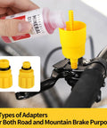 Using Brake Bleed Kit For Shimano Hydraulic Brakes With Mineral Oil 120ml showing adapters on bike brake lever.