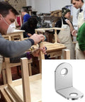 Heavy Duty L Brackets 10 Pack With 20 Screws Rust Resistant Stainless Steel Corner Supports For Shelves And Wood Furniture in a woodworking shop.