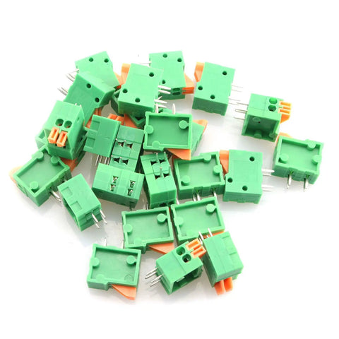 25Pcs 2 Pole Spring Clip PCB Terminal Block Connector Set 2.54mm Pitch For 26 20AWG Wires 150V AC 2A Max