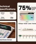 Dope Wireless Retro Typewriter Mechanical Keyboard With Screen And Smooth Rotary Knob Plus Premium Round Pbt Keycaps For Hot Swappable Switches And Custom Rgb Lighting Alongside A Comfy Wrist Rest For Epic Pc Mac Gaming Vibes And Daily Work technical specifications with dimensions and layout details