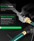 Close-up of Straight Shooting 1/10HP Water Transfer Pump 330GPH Utility Pump with 10-foot hose and water suction attachment.