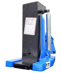 Heavy Duty Hydraulic Toe Jack Lift With Quick Pump Action shows a robust black and blue structure for twenty ton lifts and ten ton toe raises.