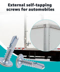 10 X 3/4 Inch Self Tapping Sheet Metal Screws For Enclosed Trailers with corrosion resistant finish, shown with trailer panel.