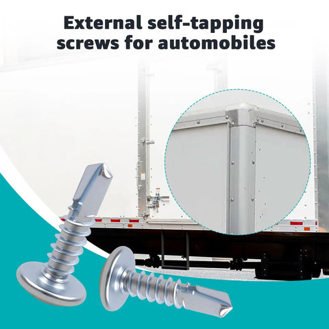 10 X 3/4 Inch Self Tapping Sheet Metal Screws For Enclosed Trailers with corrosion resistant finish, shown with trailer panel.