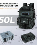 50L Fishing Tackle Backpack With Removable Bait Binder And Four Tackle Boxes Two Rod Holders Interchangeable Storage System