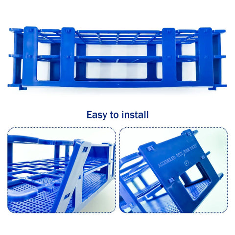 Top view of the Three Pack Plastic Test Tube Rack Holder For 20mm Tubes With 40 Holes Detachable Cool Blue Lab Rack.