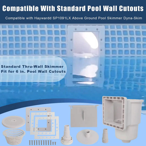 SP1091LX Above Ground Pool Skimmer Replacement Kit Dyna-Skim With Accessories for 6-inch wall openings package view