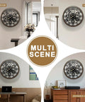 Large Farmhouse Wall Clock For Living Room Decor Visible Gear Dial Battery Operated displayed in dining room, hallway, office, and entrance.