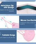 Kids KN95 Face Masks 50 Pack Five Layer Breathable Protection Multicolor Set with metal nose clip and silicone cord buckle.