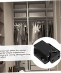 Push To Open Cabinet Latch Kit Four Pack With Rebound Tech. Black plastic latch in wardrobe setting for easy access.