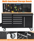 61 Inch Wide Beefy Heavy Duty Rolling Tool Chest With Nine Lockable Drawers, Wood Top Workbench, Steel Cabinet, Wheels