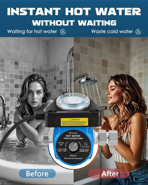 Kick The Cold Shower Habit This Smart Water Pump Pushes Instant Hot Speed Straight To Your Tank Heater with dual images.