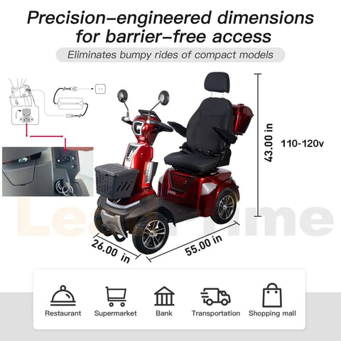 Heavy Duty Mobility Scooter For Seniors With 450 Lb Capacity, 500W Motor, 12 MPH Top Speed, 25 To 37 Mile Range, USB Charging Port.
