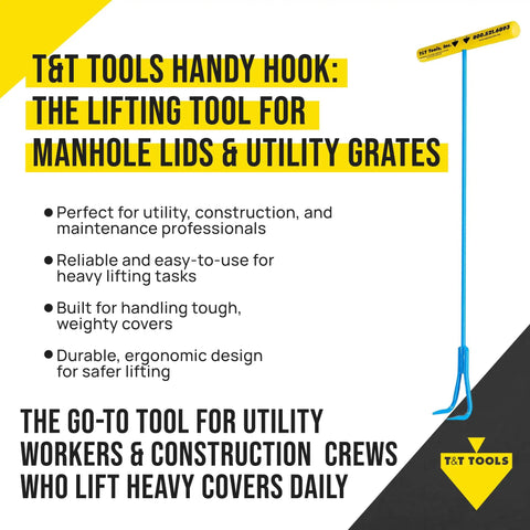 Handy Hook Lifting Tool Set With 30 Inch Double Hooks Three Eighths Inch Steel 2 Pack for manholes and grates with ergonomic design