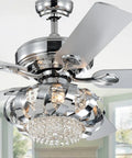 HomeStock Silver 52-inch Ceiling Fan with Chandelier Lamp and Remote Control, Reversible Wooden Blades, close-up view of light fixture.
