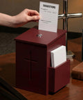 Built Tough Wooden Donation Box Keeps Church Offerings And Prayer Notes Totally Secure With Dual Keys And Smooth Hinged Lid Featuring Dark Mahogany Finish And Easy Mounting On Counters Or Walls.