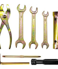 On The Go 7 Piece Motorcycle Repair Tool Kit with wrenches, pliers, screwdriver and spark plug socket for emergency roadside fixes