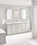 Modern bathroom featuring Gibson Chrome Two-Handle Deck Mounted Modern Roman Tub Faucet T961 with M-Pact Valve Compatibility.