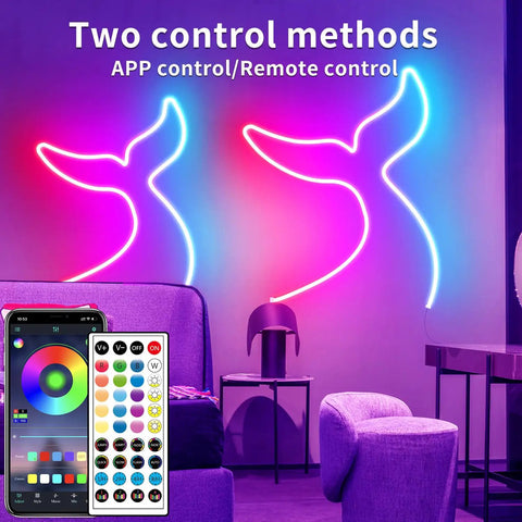 32.8 Ft LED Neon Lights With Remote App Control, IP65 Waterproof Flexible RGB Neon Strip Lights in living room decor